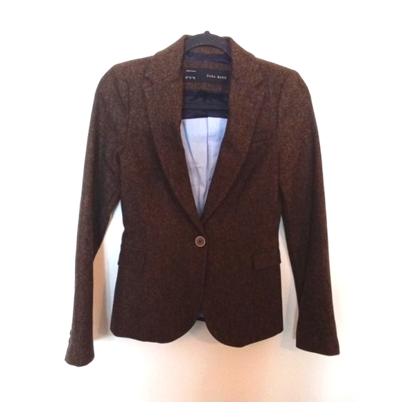 Zara Wool Tweed Jacket with Elbow Patches - Picture 1 of 10